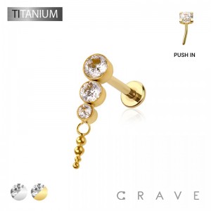 MULTI BEZEL CZ CASCADE DANGLE BEAD TOP THREADLESS (PUSH IN) IMPLANT GRADE TITANIUM LABRET SET